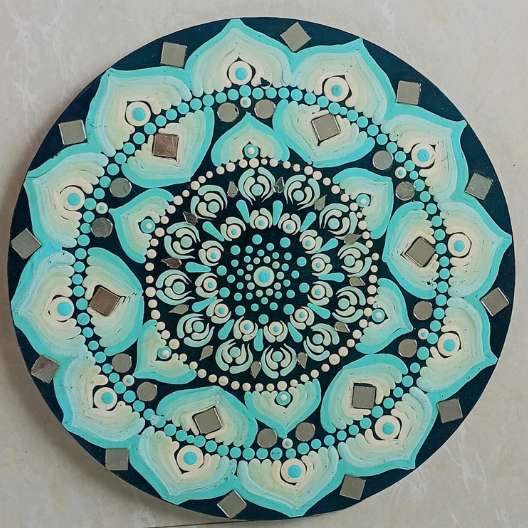 Mandala Wall Plate Blue Hand Made